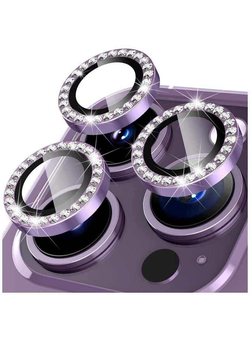 Infinity iPhone 14 Pro 6.1 inch /14 Pro Max 6.7 inch Camera Lens Protector, Set with Diamonds Bling Camera Cover Tempered Glass for iPhone 14 Pro Max /14 Pro Perfectly Fit- Diamond Purple - Image 1