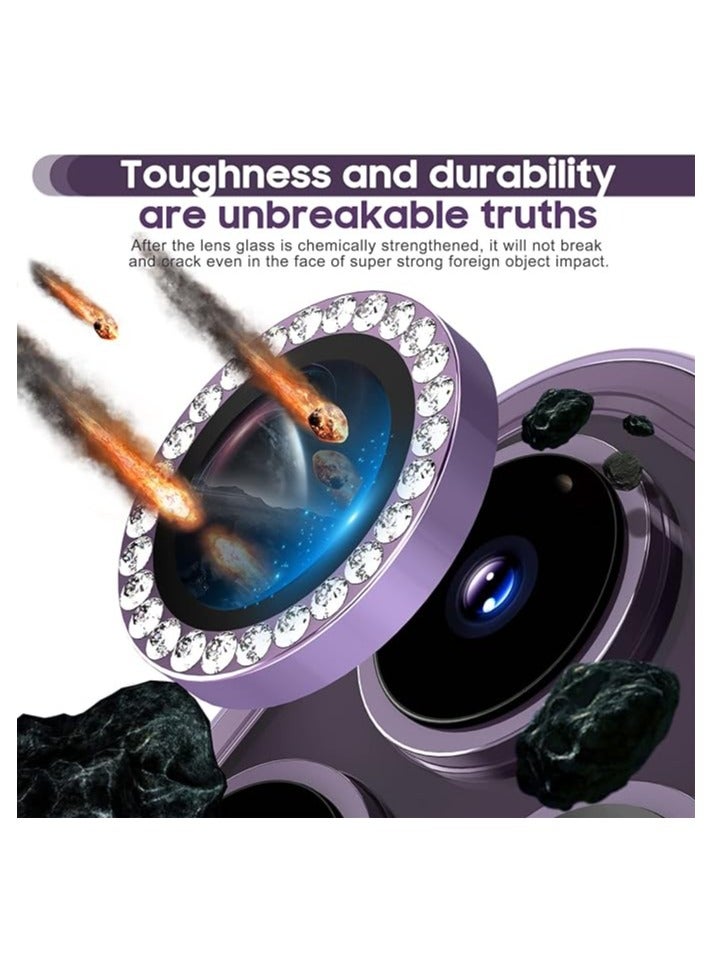 Infinity iPhone 14 Pro 6.1 inch /14 Pro Max 6.7 inch Camera Lens Protector, Set with Diamonds Bling Camera Cover Tempered Glass for iPhone 14 Pro Max /14 Pro Perfectly Fit- Diamond Purple - Image 2