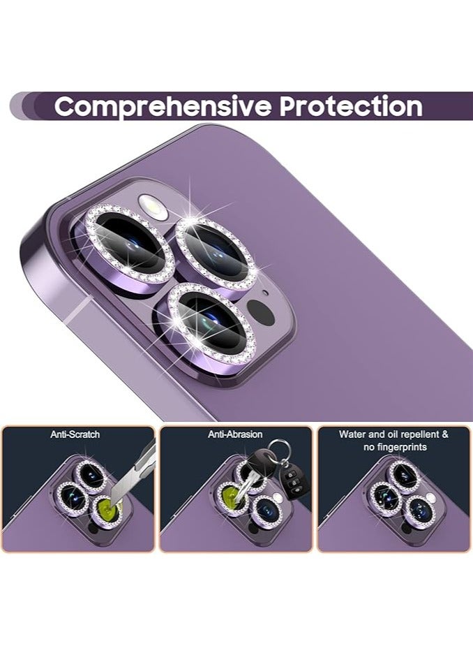Infinity iPhone 14 Pro 6.1 inch /14 Pro Max 6.7 inch Camera Lens Protector, Set with Diamonds Bling Camera Cover Tempered Glass for iPhone 14 Pro Max /14 Pro Perfectly Fit- Diamond Purple - Image 3