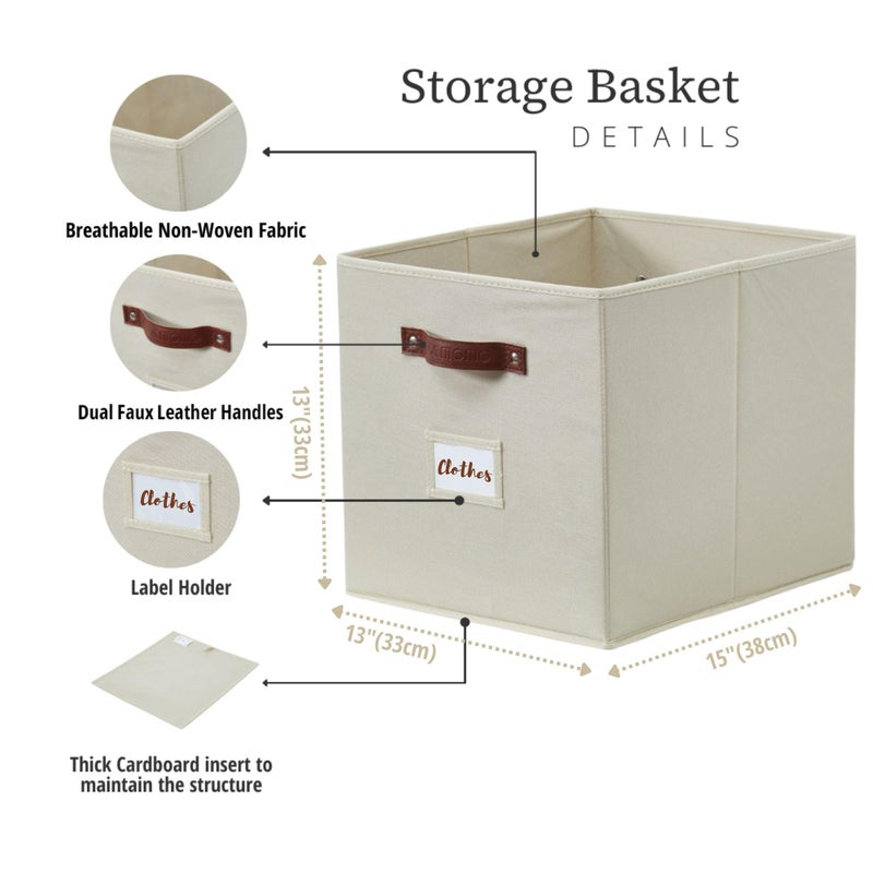 DECOMOMO Storage Baskets, 13x15x13 Storage Cube Bins with Labels for Organizing Shelves Kallax (Kallax / 4pcs, Beige) - Image 3