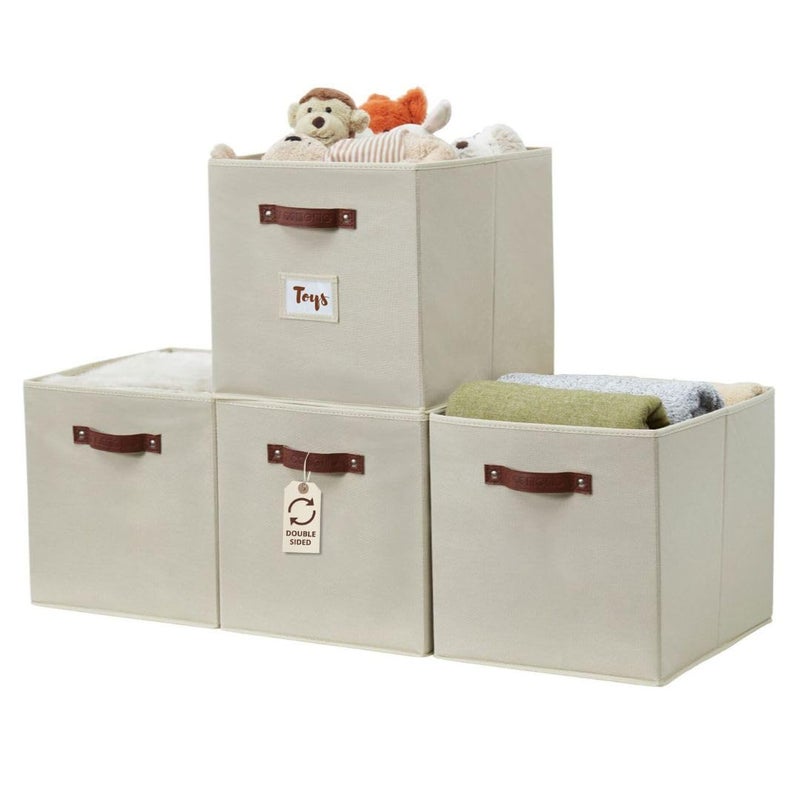 DECOMOMO Storage Baskets, 13x15x13 Storage Cube Bins with Labels for Organizing Shelves Kallax (Kallax / 4pcs, Beige) - Image 1