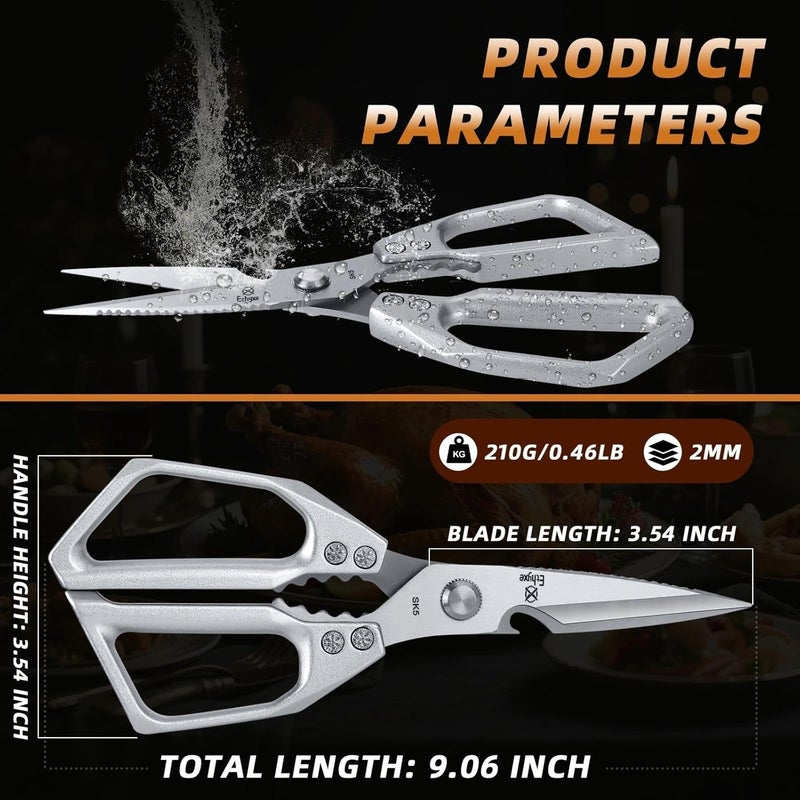 Ethyxe Kitchen Scissors All Purpose - Heavy Duty Poultry Shears, Ultra Sharp Japanese Steel Cooking Scissors for Food, Dishwasher Safe - Image 2