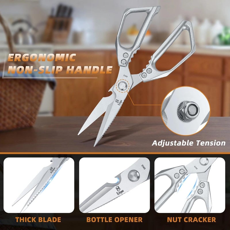 Ethyxe Kitchen Scissors All Purpose - Heavy Duty Poultry Shears, Ultra Sharp Japanese Steel Cooking Scissors for Food, Dishwasher Safe - Image 3