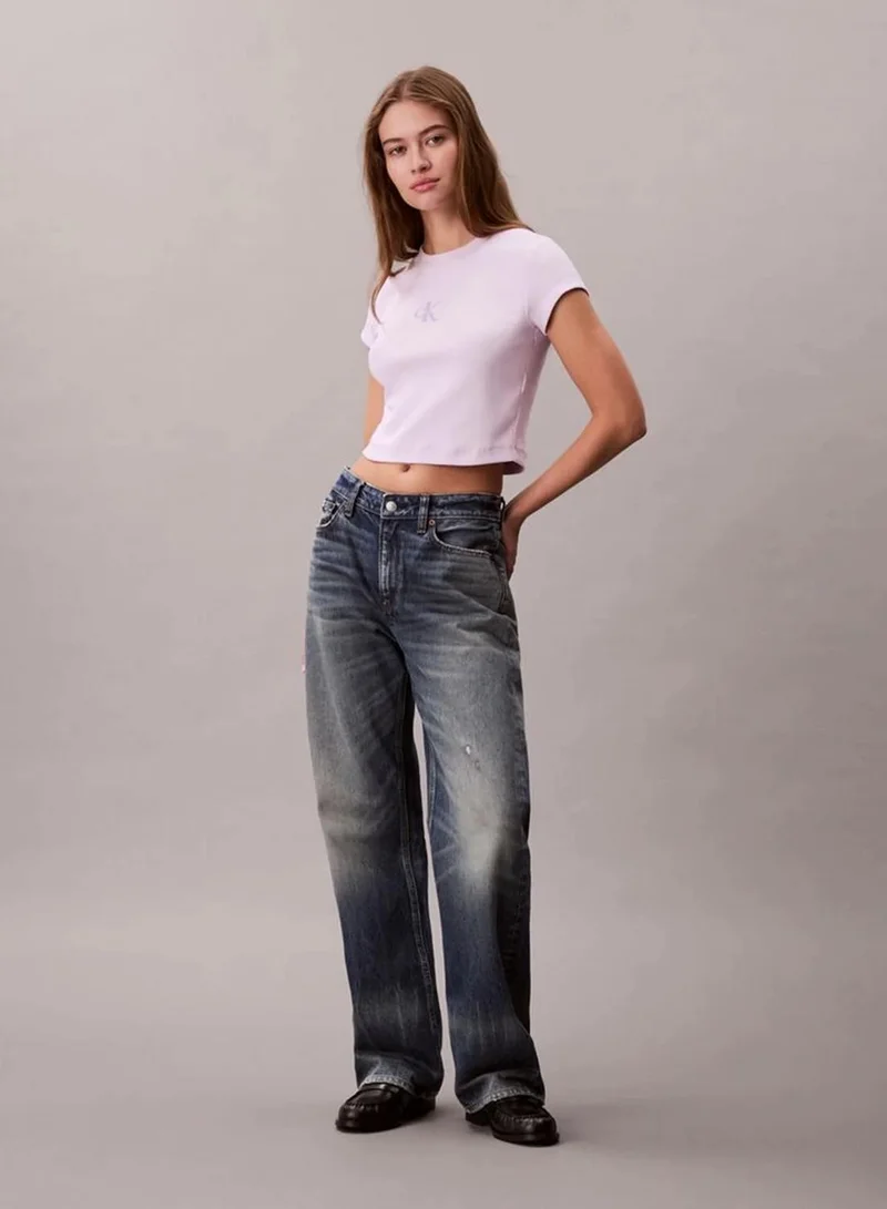 Calvin Klein  Slim Cropped Monogram T-Shirt for Women | Best Price UAE