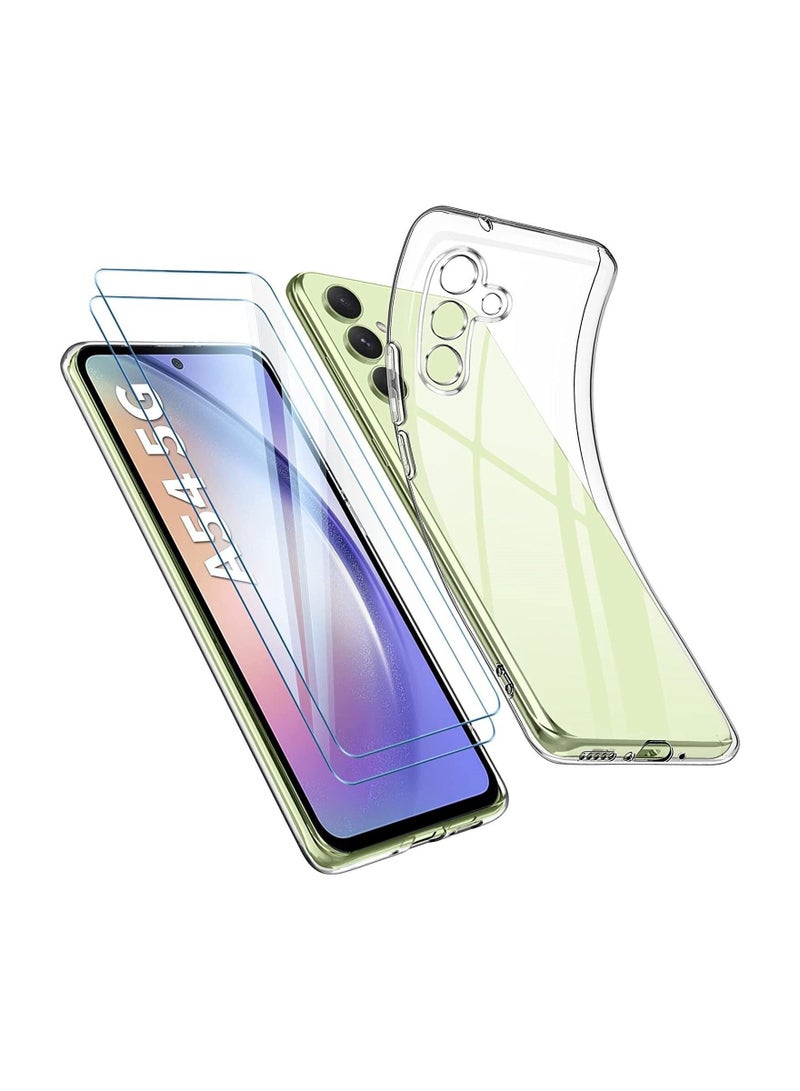 Samsung A54 5G Shockproof Clear Transparent Case Cover with 2 Clear Tempered Glass Screen Protector Edge to Edge Full Screen Coverage Pack Of 3 Clear TPU With Screen Protector For Galaxy A54 Clear - Image 1