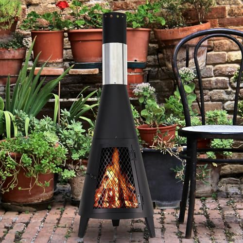 BDL Chiminea Outdoor Fireplace Outdoor Wood Burning Fire Pit Free Standing Fireplace with Log Grate, Mesh Screen for Patio, Backyard, Garden-Black - Image 2