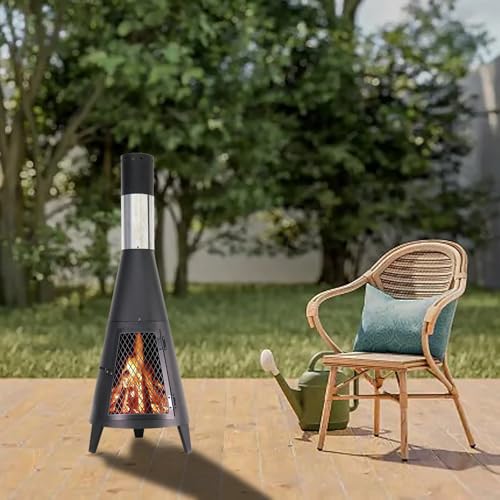 BDL Chiminea Outdoor Fireplace Outdoor Wood Burning Fire Pit Free Standing Fireplace with Log Grate, Mesh Screen for Patio, Backyard, Garden-Black - Image 5