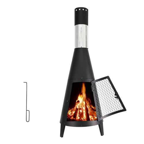 BDL Chiminea Outdoor Fireplace Outdoor Wood Burning Fire Pit Free Standing Fireplace with Log Grate, Mesh Screen for Patio, Backyard, Garden-Black - Image 1