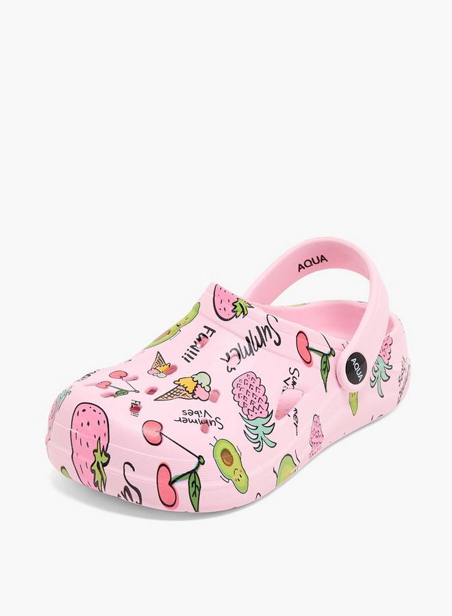 Aqua Girls Fruit Print Clogs - Image 3