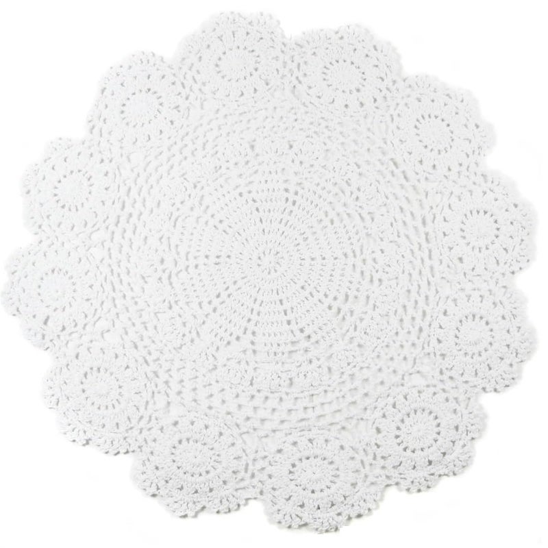 kilofly kilofly Handmade Crochet Round Cotton Lace Table Placemats Doilies Value Pack [Set of 4]  Lotus  White  - Image 1