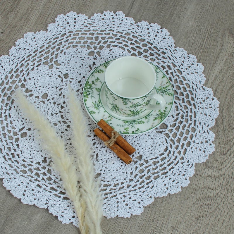 kilofly kilofly Handmade Crochet Round Cotton Lace Table Placemats Doilies Value Pack [Set of 4]  Lotus  White  - Image 4