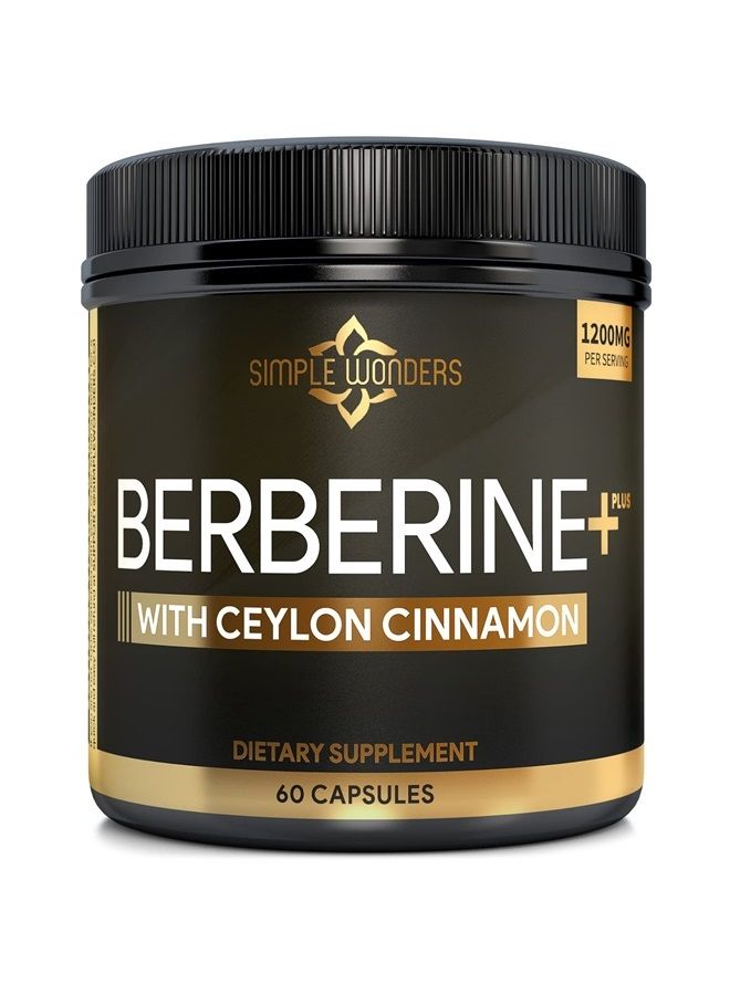SIMPLE WONDERS Berberine 1200mg HCL Plus Ceylon Cinnamon Capsules - Metabolic & Immune Support Berberine Supplement, AMPK Metabolic Activator Complex, Cardiovascular Support - Berberine HCL 1200 mg Capsules - Image 1