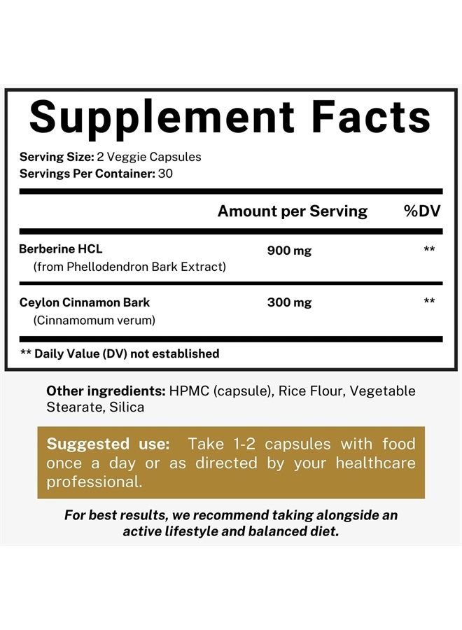 SIMPLE WONDERS Berberine 1200mg HCL Plus Ceylon Cinnamon Capsules - Metabolic & Immune Support Berberine Supplement, AMPK Metabolic Activator Complex, Cardiovascular Support - Berberine HCL 1200 mg Capsules - Image 2