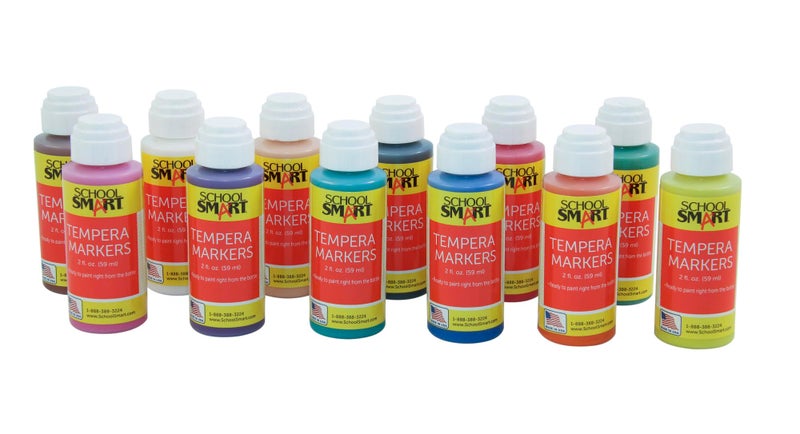 School Smart Tempera Paint Daubers, Poster Marker Set, Assorted Colors, Pack of 12 - Image 1