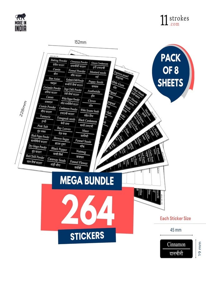 11 Strokes Pack Of 260 Pcs Printed Kitchen Stickers For Jars -Waterproof,Pre-Printed Stickers For Kitchen Containers-Labels For Kitchen Containers,260 Labels - Image 2