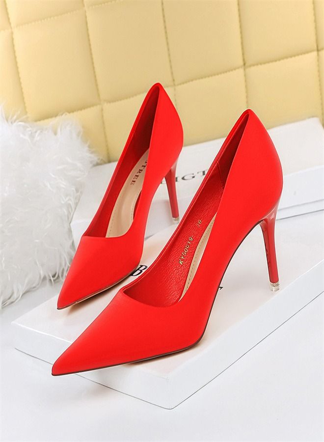 BIGTREE Shallow Pointed High Heels 7.5CM Red