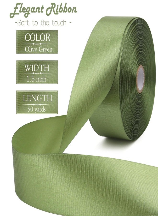 RIUNBB Olive Green Solid Satin Ribbon 1-1/2 Inch 50 Yards Solid Polyester Fabric Ribbon for Gift Wrapping Wedding Christmas Baby Shower Birthday Party Decoration Handmade Immortal Flower Craft - Image 2