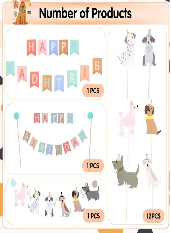 LLOUSSAK Dog Themed Banner Happy Birthday Banner Dog Birthday Decorations, 12 Pcs Dog Cupcake Toppers Puppy Party Decorations for Dog Lover, Birthday Puppy Decorations - Image 3