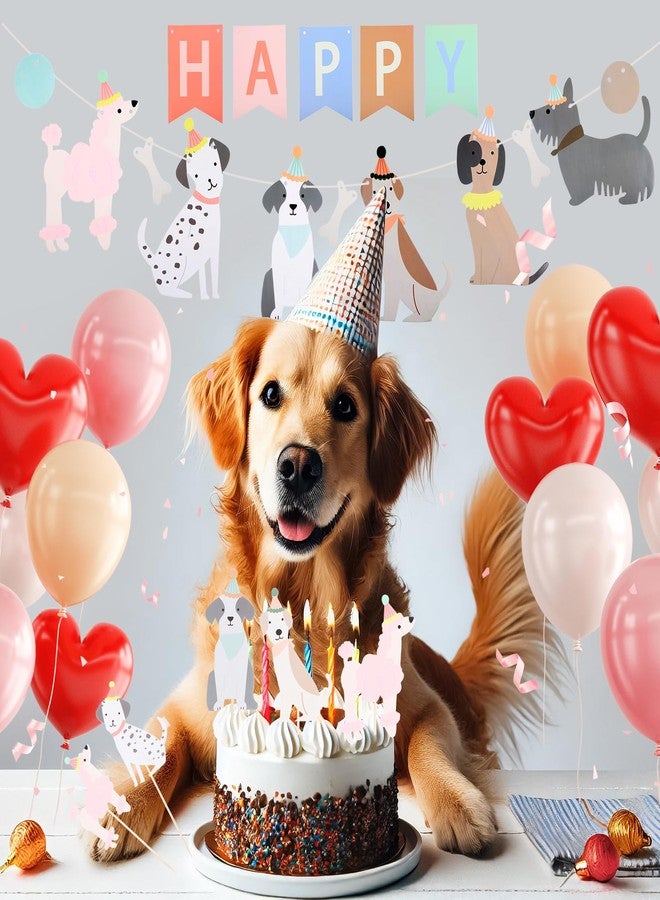 LLOUSSAK Dog Themed Banner Happy Birthday Banner Dog Birthday Decorations, 12 Pcs Dog Cupcake Toppers Puppy Party Decorations for Dog Lover, Birthday Puppy Decorations - Image 4