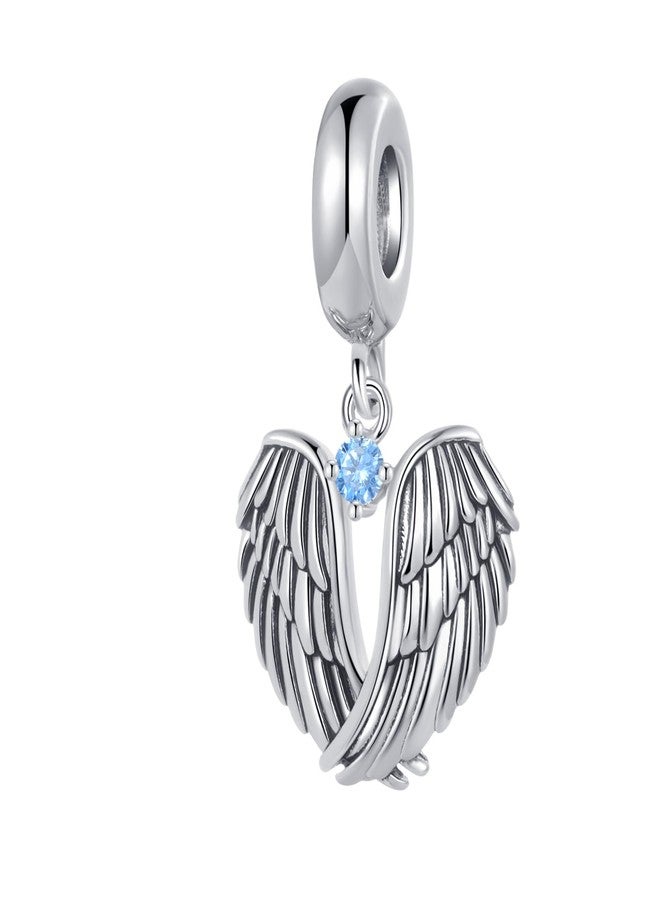 MiiFort Wings of Angels Love Protection Blue March Birthstones Dangle Charm Compatible with Pandora Charms Bracelets - Image 1