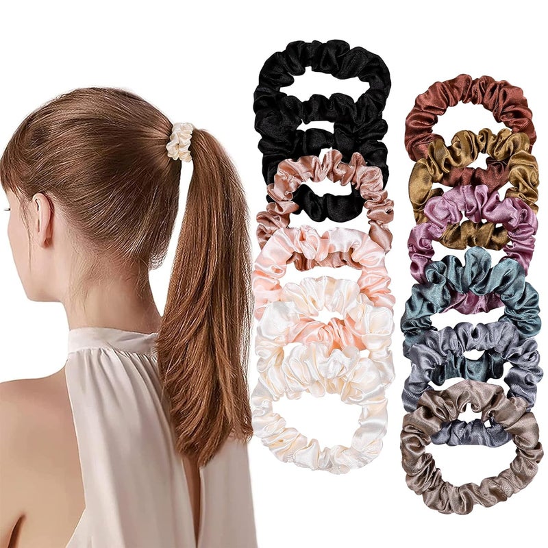 Satin Silk Hair Ties Small Mini Scrunchy for Women Thick Hair Accessories Cute Soft No Slip Hair Elastics Ponytail Holder for Curly Hair No Damage Hairties Gift for Girls