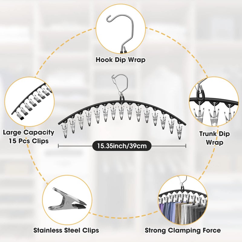 Besslly Upgrade Skirt Pants Hangers With Clips  Metal Legging Organizer For Closet With 15 Cilps Holds 60 Leggings/Shorts/Jeans/Skirts Pants Hangers Space Saving Closet Organizers And Storage  Black 4Pack - Image 4