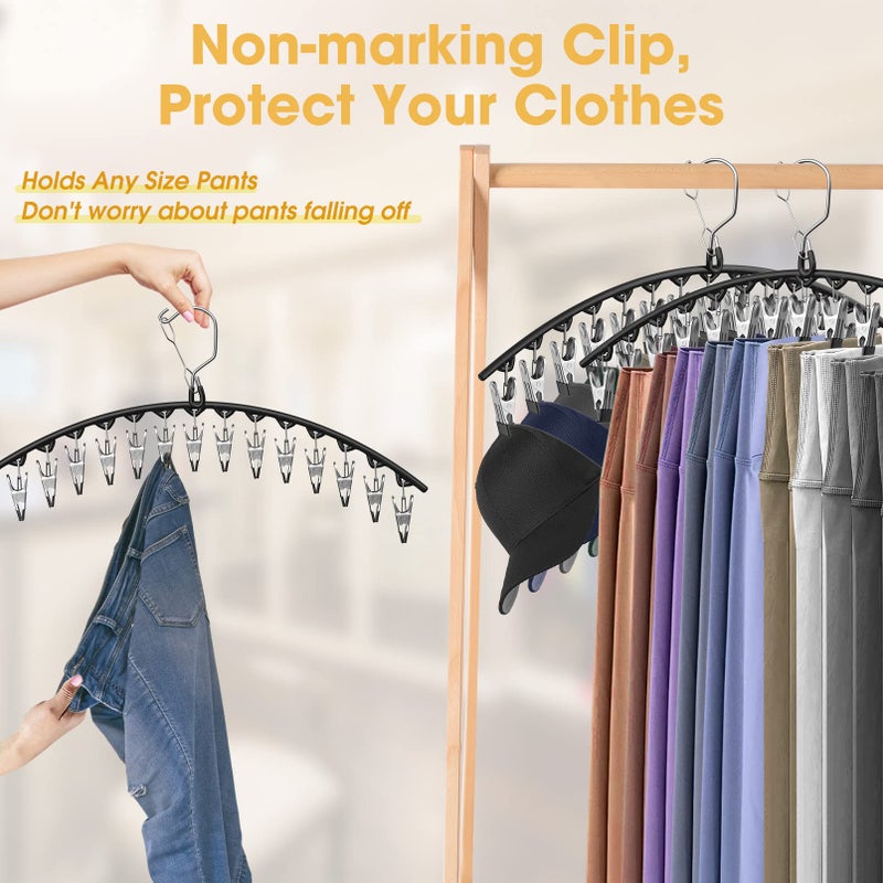 Besslly Upgrade Skirt Pants Hangers With Clips  Metal Legging Organizer For Closet With 15 Cilps Holds 60 Leggings/Shorts/Jeans/Skirts Pants Hangers Space Saving Closet Organizers And Storage  Black 4Pack - Image 5