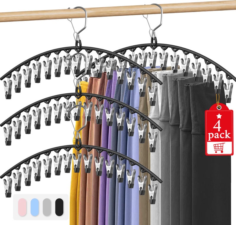 Besslly Upgrade Skirt Pants Hangers With Clips  Metal Legging Organizer For Closet With 15 Cilps Holds 60 Leggings/Shorts/Jeans/Skirts Pants Hangers Space Saving Closet Organizers And Storage  Black 4Pack - Image 1