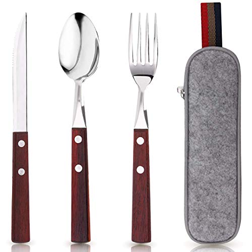 Bewbow PREMIUM QUALITY Stainless Steel travel utensils Set with case, Healthy & Eco-Friendly 3pc Full Size Fork, Spoon, Portable, reusable utensils with case - Image 1