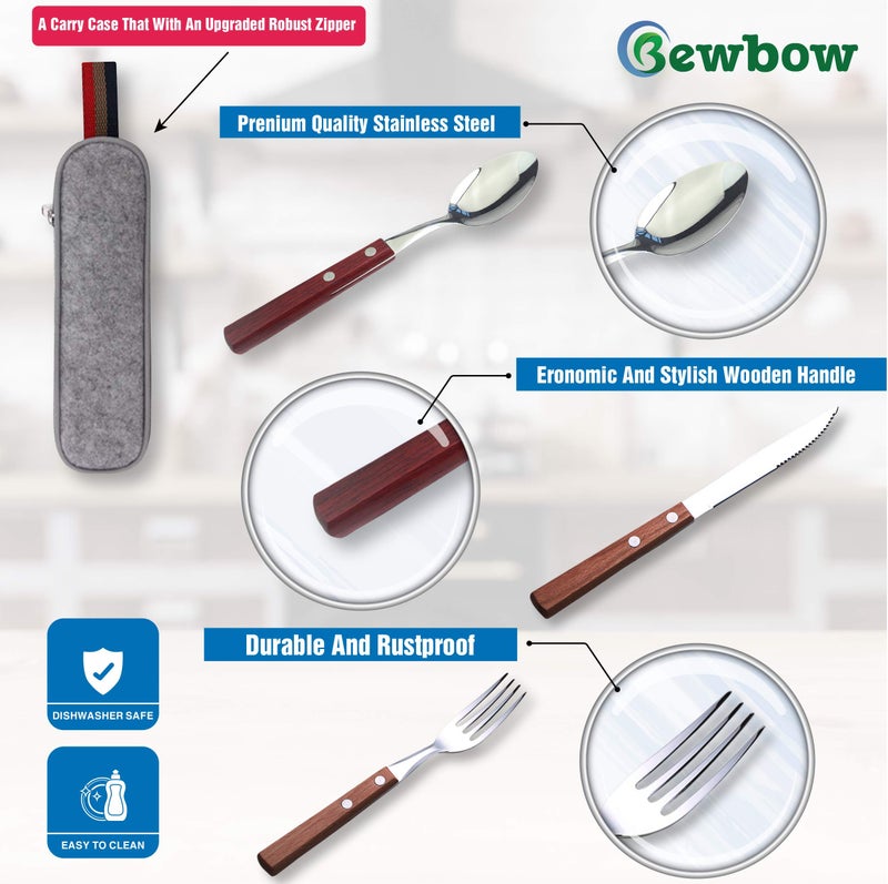 Bewbow PREMIUM QUALITY Stainless Steel travel utensils Set with case, Healthy & Eco-Friendly 3pc Full Size Fork, Spoon, Portable, reusable utensils with case - Image 5