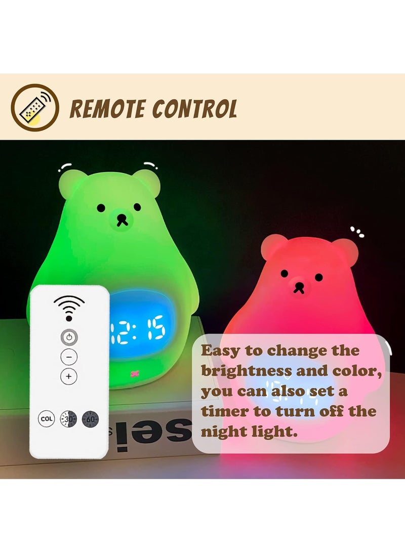 Bear Night Light, Soft BPA-Free Silicone Portable Nursery Lamp, Children USB Rechargeable Nightlight for Girls Boys Toddler Birthday Gifts Bedroom Room Decor (RC Seven-colors) - Image 3