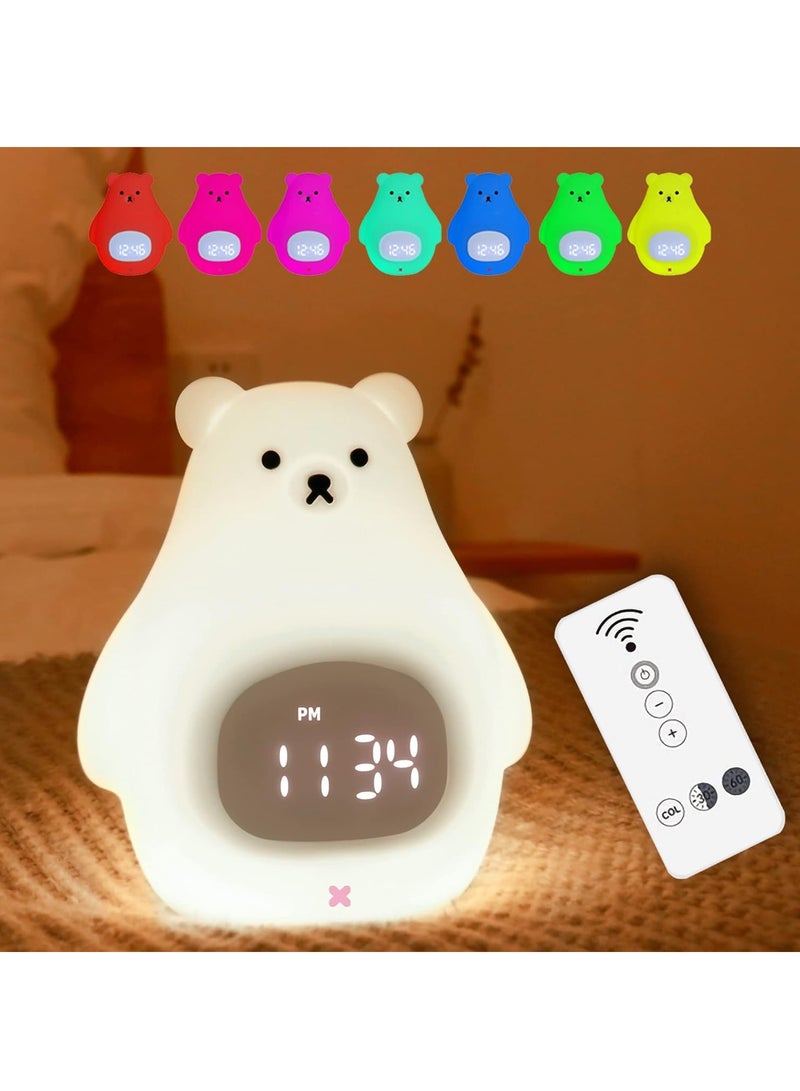 Bear Night Light, Soft BPA-Free Silicone Portable Nursery Lamp, Children USB Rechargeable Nightlight for Girls Boys Toddler Birthday Gifts Bedroom Room Decor (RC Seven-colors) - Image 1