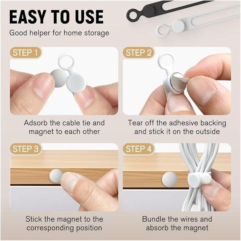 أربطة كابلات مغناطيسية سيليكون قابلة لإعادة الاستخدام، أربطة أسلاك قابلة للتعديل، منظّم إدارة الأسلاك، رمادي، 10 قطع - Image 5