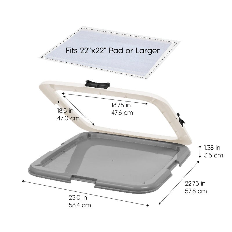 IRIS USA Pee Pad Holder, Square Dog Puppy, Secured Latches, Non-Skid Feet, High Polish Finish for Easy Cleaning, Leak Protection, Indoor Potty Tray, Fits 22"x22" Pad or Larger, Dark Gray - Image 2