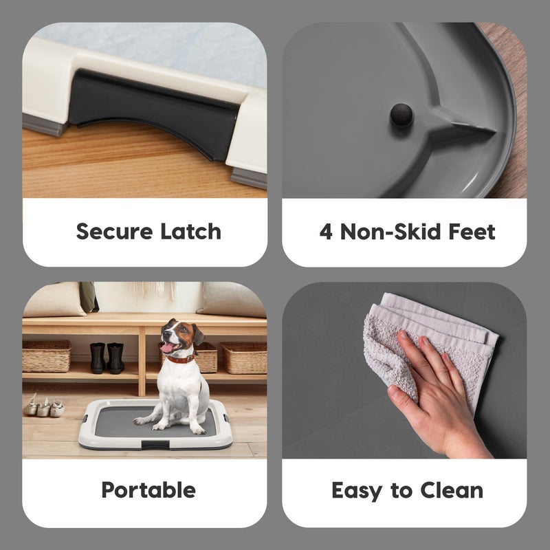 IRIS USA Pee Pad Holder, Square Dog Puppy, Secured Latches, Non-Skid Feet, High Polish Finish for Easy Cleaning, Leak Protection, Indoor Potty Tray, Fits 22"x22" Pad or Larger, Dark Gray - Image 3