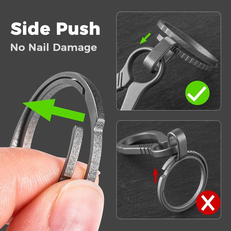 FEGVE Small Titanium Side Pushing Keychain Rings, Easy Open Key Chain Ring for Men and Women, Matte-8pcs, S - Image 3
