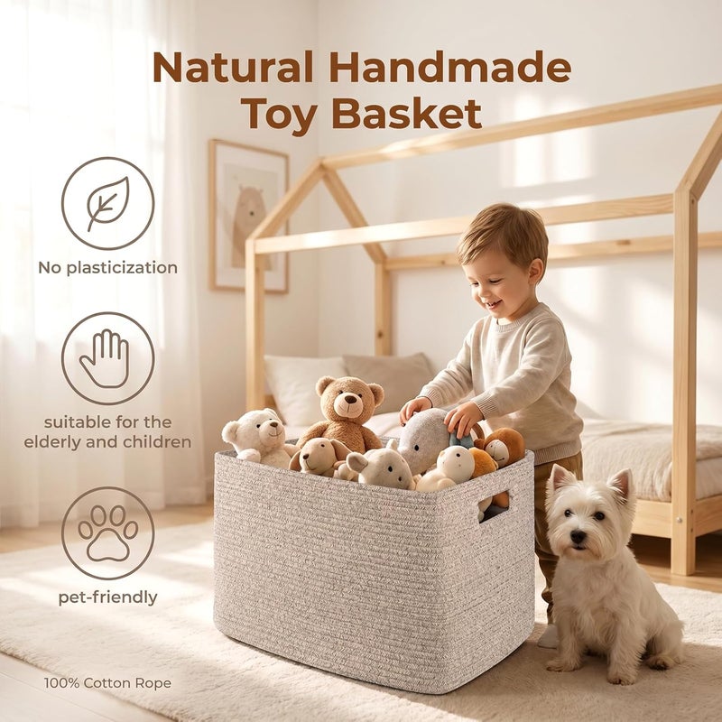 OIAHOMY 75L Large Woven Storage Basket With Handle, Cotton Rope 22"x17"x12", for Blankets, Living Room, Toy Storage in Nursery, Brown Variegated - Image 5