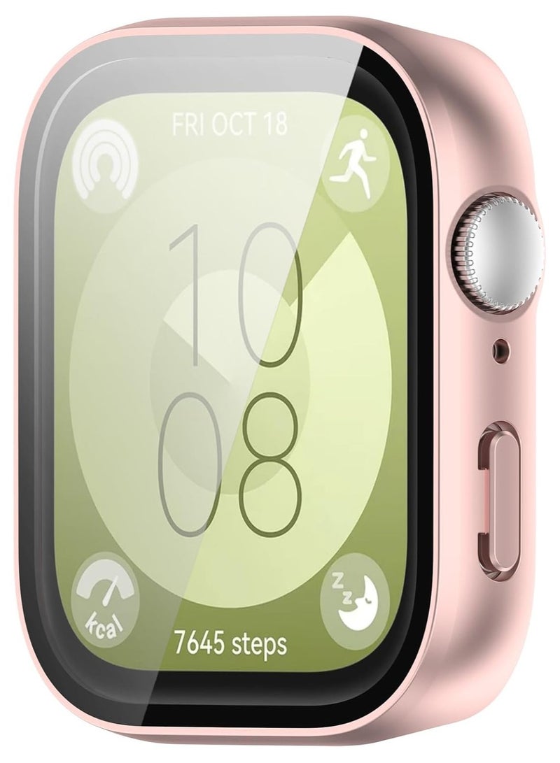 Case + Screen Protector Compatible with Huawei watch Fit 3, Tempered glass Anti Scratch with case protector (Frosted Pink) - Image 2