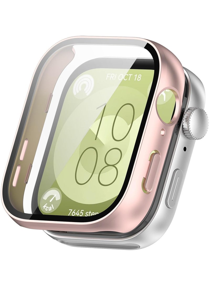 Case + Screen Protector Compatible with Huawei watch Fit 3, Tempered glass Anti Scratch with case protector (Frosted Pink) - Image 3