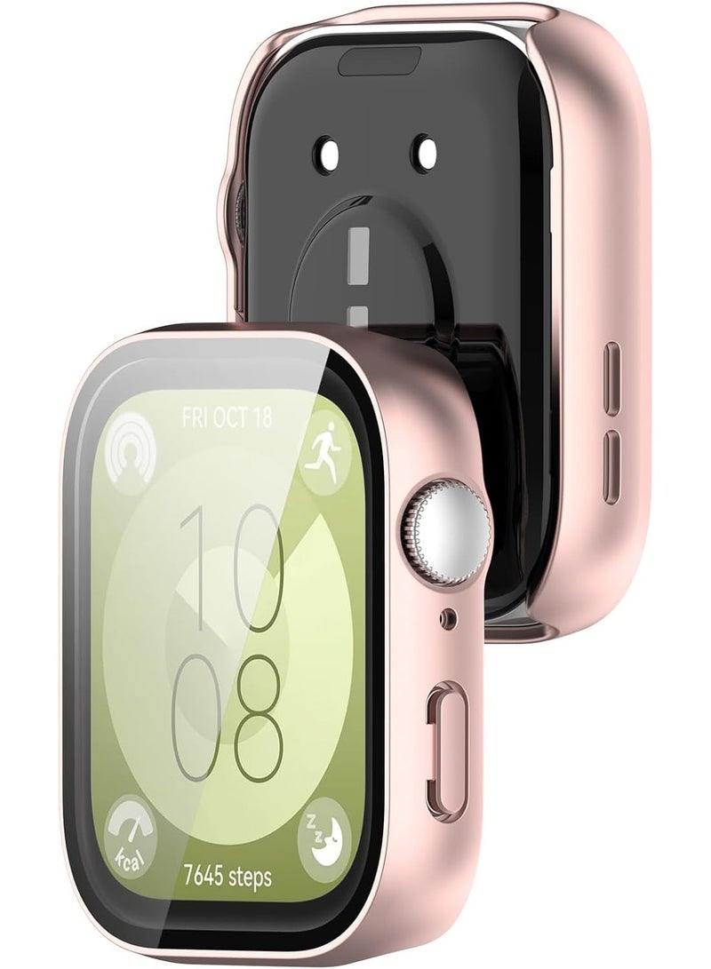 Case + Screen Protector Compatible with Huawei watch Fit 3, Tempered glass Anti Scratch with case protector (Frosted Pink) - Image 1