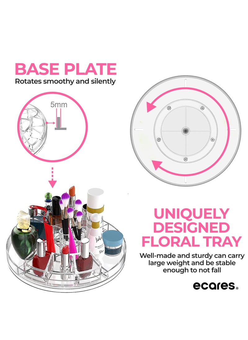 ECARES ECARES® Makeup Organizer, 360 Degree, 8 Components, Large Capacity Carousel, Adjustable Revolving, Skin Care Cosmetic Perfume Jewelry Organizer for Vanity and Bathroom Countertop, Clear Transparent  - Image 2