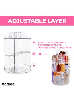 ECARES ECARES® Makeup Organizer, 360 Degree, 8 Components, Large Capacity Carousel, Adjustable Revolving, Skin Care Cosmetic Perfume Jewelry Organizer for Vanity and Bathroom Countertop, Clear Transparent  - Image 4
