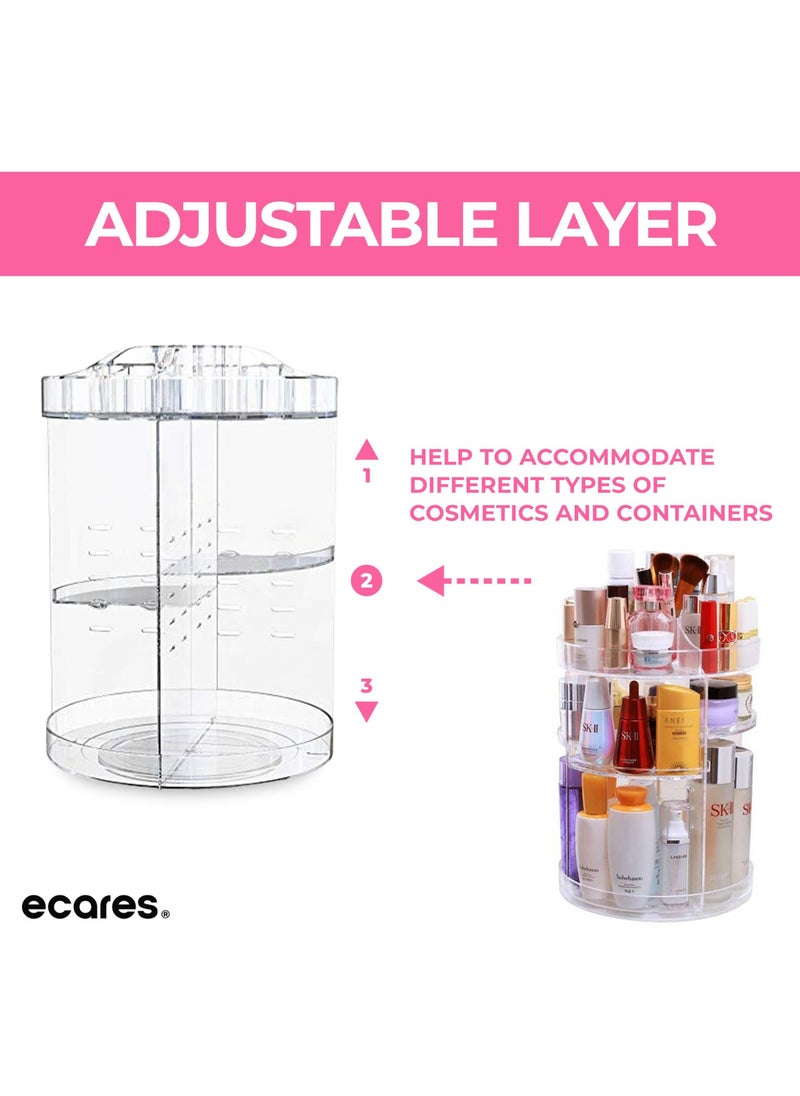 ECARES ECARES® Makeup Organizer, 360 Degree, 8 Components, Large Capacity Carousel, Adjustable Revolving, Skin Care Cosmetic Perfume Jewelry Organizer for Vanity and Bathroom Countertop, Clear Transparent  - Image 4