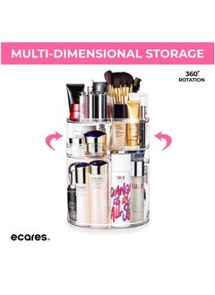 ECARES ECARES® Makeup Organizer, 360 Degree, 8 Components, Large Capacity Carousel, Adjustable Revolving, Skin Care Cosmetic Perfume Jewelry Organizer for Vanity and Bathroom Countertop, Clear Transparent  - Image 3