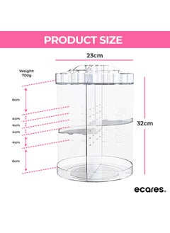 ECARES ECARES® Makeup Organizer, 360 Degree, 8 Components, Large Capacity Carousel, Adjustable Revolving, Skin Care Cosmetic Perfume Jewelry Organizer for Vanity and Bathroom Countertop, Clear Transparent  - Image 5