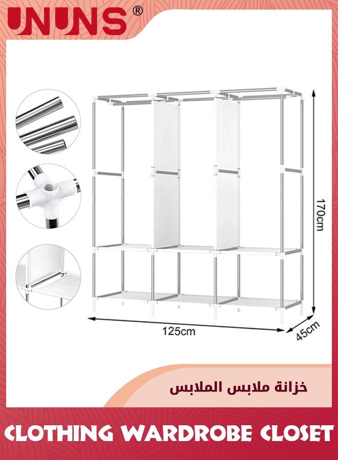 UNUNS خزانة تخزين الملابس، منظم ملابس قماش مع جيوب جانبية، سحاب وعمود تعليق، رف تخزين ملابس من قماش غير منسوج قابل للطي، أحمر نبيذي  - Image 3