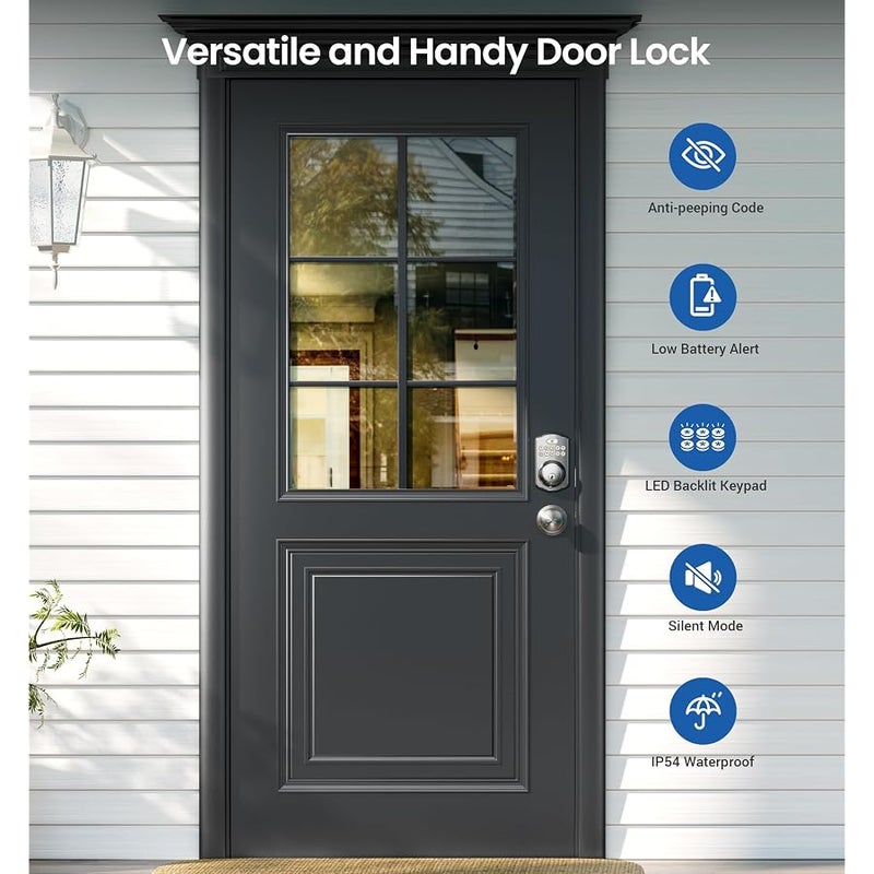 Veise Keyless Entry Door Lock with 2 Knobs, Electronic Backlit Keypad Deadbolt with Handle Set, Auto Lock, One-time Codes, Smart Deadbolt for Front Door, Easy Installation, Satin Nickel - Image 4