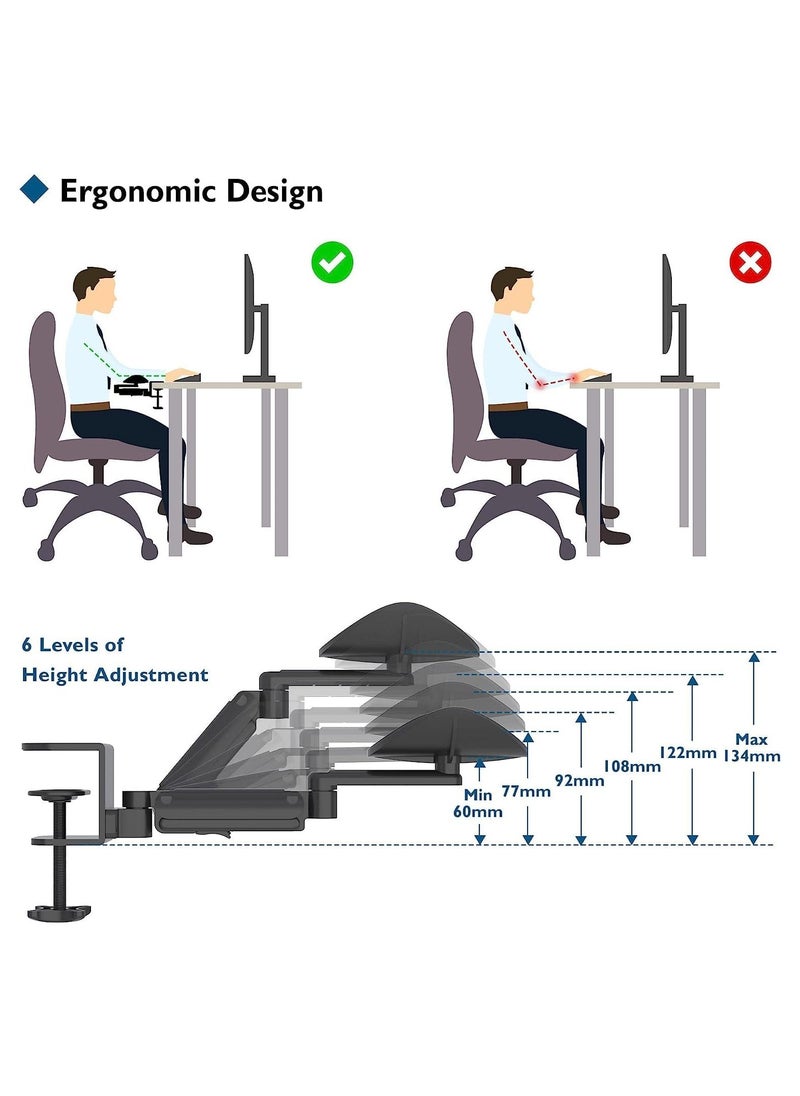 DMG TECH - Ergonomic Arm Rest Support for Desk Armrest Pad Rotating Wrist Rest Holder, Extendable & Adjustable, Aluminum Material (Black) - Image 1