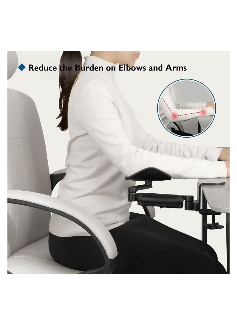 DMG TECH - Ergonomic Arm Rest Support for Desk Armrest Pad Rotating Wrist Rest Holder, Extendable & Adjustable, Aluminum Material (Black) - Image 1