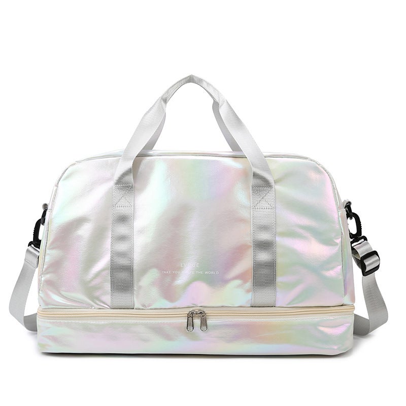 Fashion Laser Travel Bag with Shoe Compartment Pearl White 